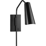 Progress Lighting - Cornett Collection 1-Light Contemporary Wall Sconce, Matte Black - Cornett trumpets its arrival on the scene with a blending of timeless modern design. The swing arm sconce features dynamic angles finished in Matte Black, offering a dramatic counterpoint to the softly sculpted curves of the matching metal reflector shade. Light is directed out and downwards from its unique, curved construction.