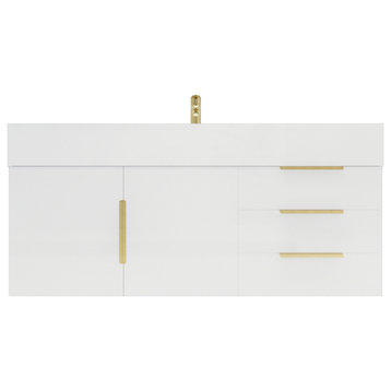 Madison 48" Wall Mounted Vanity with Reinforced Acrylic Sink, High Gloss White