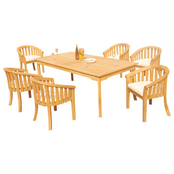 7-Piece Outdoor Teak Dining Set: 60" Rectangle Table, 6 Lenong Arm Chairs