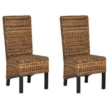 Safavieh Pembrooke 19"H Rattan Side Chairs, Dark Colonial, Set of 2
