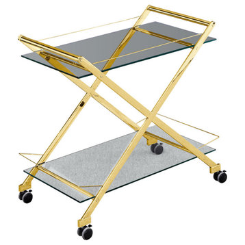 Two Tier 31" Rolling Bar Cart, Gold