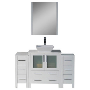 Sydney 54" Vanity Set With Vessel Sink and Double Side Cabinets, Glossy White