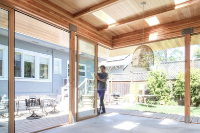 Example of a small trendy concrete floor and gray floor home studio design in San Francisco