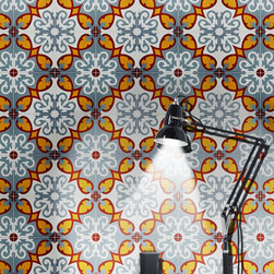 Moroccan Mosaic & Tile House - 8"x8" Agadir Handmade Cement Tile, Red/Yellow/Gray, Set of 12 - Wall And Floor Tile