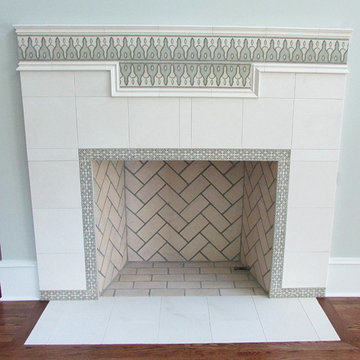 Tiled Fireplace Surround. Tile and Installation by Exact Tile Inc