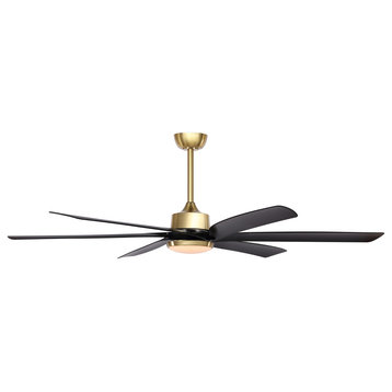 64" Reversible DC Motor Ceiling Fan, Remote Control and Light Kit, Black/Gold