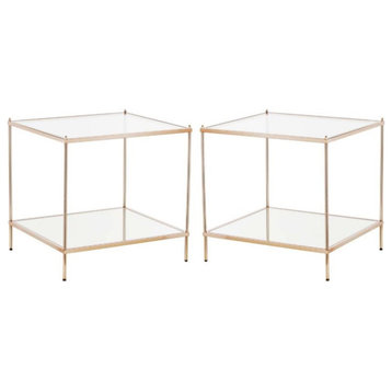 Home Square Square Glass Top End Table in Gold - Set of 2