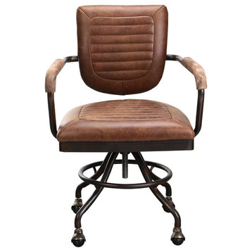 Foster Swivel Desk Chair Con Pana Brown Leather