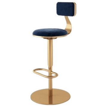Luxury Round Rotating and Lifting Bar Stool with Backrest, Blue, H25.6-31.5"