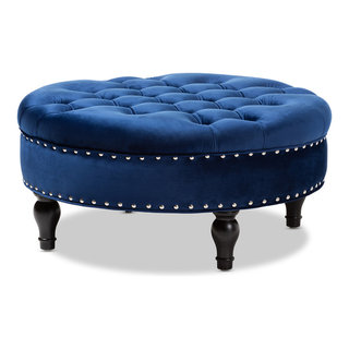 TOUCH-RICH Footrest Small Ottoman Stool PU Leather Modern Seat Chair  Footstool (Blue)