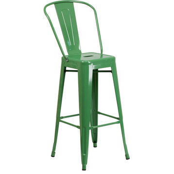 Flash Furniture 30" High Green Metal Indoor-Outdoor Barstool With Back