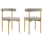 Armen Living - Shannon Gold Brushed Stainless Steel and Taupe Fabric  Dining Chairs, Set of 2 - Bring effortless style and comfort to your home with our Shannon Dining Chair in Fabric and Metal - Set of 2 by Armen Living. This contemporary dining chair makes a sophisticated statement with its chic and refined style. A cylindrical cushion complements the curved backrest to offer perfect back support. The chair includes a generously padded seat, to provide a comfortable seating experience. It is covered in performance fabric to offer easy care and maintenance. Featuring a sleek and slender metallic frame, this dining chair lends effortless elegance to any corner. It can bring everyday charm to your eat-in kitchen and dining room. The Shannon chair can offer an easy-to-land spot anywhere from your living space to your home office. Its sturdy and durable construction allows years of use. Available as a perfect pair, the Shannon Dining Chair comes in brushed stainless steel with: Light Gray, Charcoal, Blue, or Taupe Fabric or matte black iron with: Thundercloud Gray fabric, Black fabric, Cream fabric, or Light Gray faux leather to effortlessly blend and complement your existing style and decor.