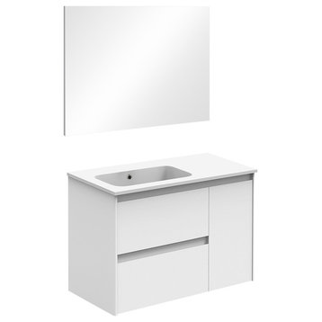 Ambra 90 Complete Vanity Unit, Gloss White, With Mirror