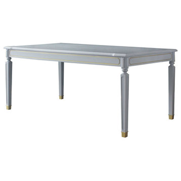 Modern Dining Table, Rubberwood Legs With Rectangular Table Top, Pearl Gray/Gold