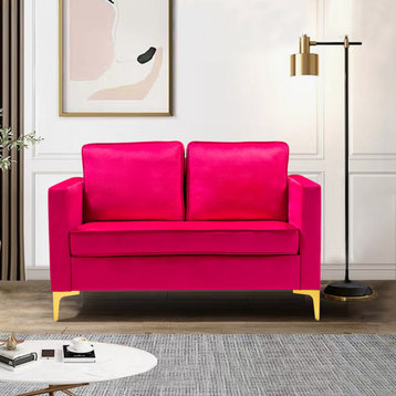 Modern Upholstered Sofa With Loose Back, Fushia