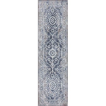 Jersey Traditional Oriental Blue Runner Rug, 2' x 7'