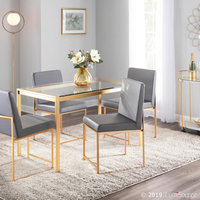 High Back Fuji Dining Chair, Set of 2, Gold Metal, Grey PU