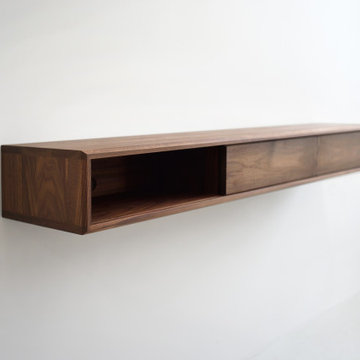 Solid Black Walnut Floating Media Console, Entryway Table w/ Three Compartments