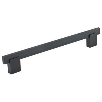 Bridge Style Black Solid Metal Handle, 7-9/16" Hole Centers, 8-13/16" Long, 10