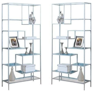 Home Square 2 Piece Modern Metal Bookcase Set in Silver Finish