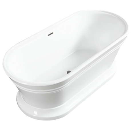 67" Freestanding Acrylic Bathtub, White/Brushed Nickel