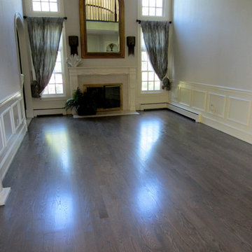NISSEQUOGUE:  CUSTOM GREY STAIN ON RED OAK - BONA TRAFFIC HD POLY