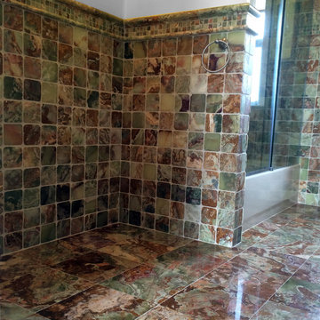 Multi color marble tile bathroom