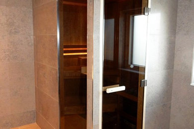 Inspiration for a large contemporary sauna bathroom in London.