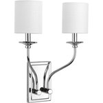 Progress Lighting - Bonita Collection 2-Light Wall Sconce, Polished Chrome - Bonita sconces have a traditional elegance to complement luxurious living with an understated beauty. Crisp metal fittings support a graceful frame and candle topped with a linen shade. Uses Two 60 W Candelabra Base bulbs (not included).