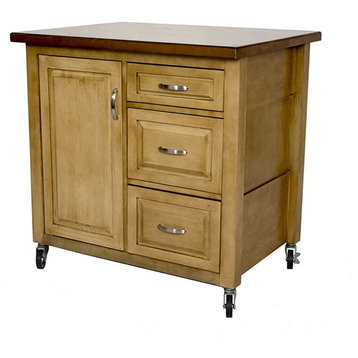Kitchen Cart, Rubberwood Frame With Cabinet & Drawers, Sonoma Oak/Light Walnut