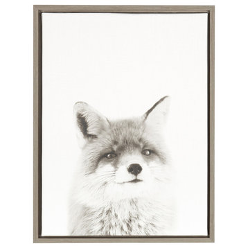 Sylvie Fox 18x24, Gray Framed Canvas Wall Art by Simon Te Tai