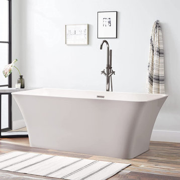 67" Acrylic Freestanding Soaking Bathtub, White/Polished Chrome