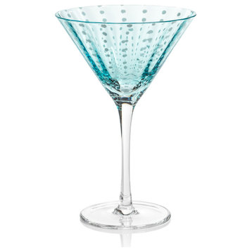 Pescara White Dot Martini Glasses, Set of 4, Aqua Blue