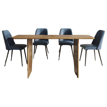 Five Piece 76 Rustic Modern Solid Wood Dining Set with Faux Leather Chairs