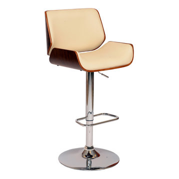 Armen Living Cream Faux Leather Walnut Wood And Chrome Bar Stool LCLOSWBACRWA