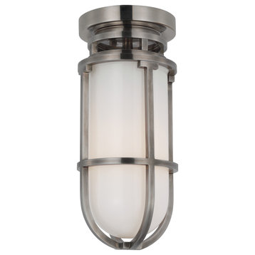 Gracie Tall Flush Mount in Antique Nickel with White Glass