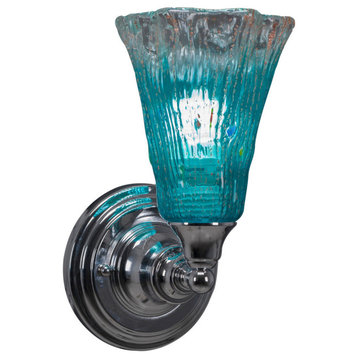 1-Light Wall Sconce, Chrome/Fluted Teal Crystal