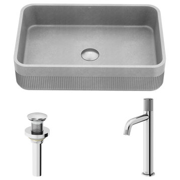 Cypress Concreto Stone Bath Vessel Sink, Faucet/Pop-Up Drain, Chrome