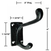 Double Coat Robe Hooks 4" L Black Wrought Iron Pack of 6 Wall Mount