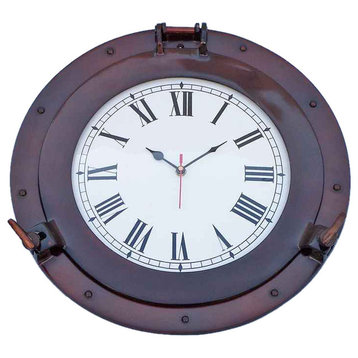 Decorative Ship Porthole Clock, Antique Copper, 17"