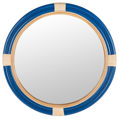 Nautical Decorative Wall Mirror, Rattan, Royal Blue