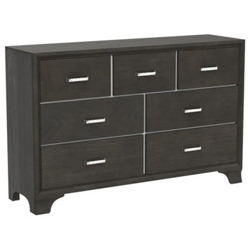 Contemporary Dresser, 7 Storage Drawers With Metal Handles, Charcoal Finish