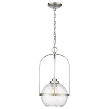 Devonshire Brushed Nickel 1-Light Pendant With Clear Seeded glass