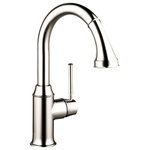 Hansgrohe - Hansgrohe Talis C Prep Kitchen Faucet, 1.75GPM Polished Nickel - In homes today, theres a place undergoing a radical transformation of uncompromising style-- the kitchen. This is the second most occupied place in modern dwellings. HanGROHEs Talis C Prep kitchen faucet offers remarkable functionality with individual personality and style. Innovative features such as the M2 velvety smooth ceramic cartridge valve, the quiet, nylon pull-out hose and the ergonomic, two-function spray head make this the top choice in faucets. The modern design of the Allegro E Prep kitchen faucet coordinates flawlessly with any kitchen decor. The Allegro E Prep's solid brass construction is finished with a smooth chrome finish. The improved handle design prevents interference with the backsplash while the faucet's high spout and pull-down spray are perfect for cleaning large cookware, preparing food and cleaning. Calcareous water, dirt, cleaning agents: faucets and showers need to withstand a lot. With QuickClean technology, residues disappear in an instant.