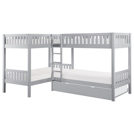 Lexicon Orion Transitional Wood Corner Bunk Bed with Twin Trundle in Gray