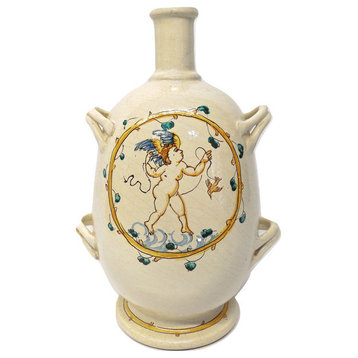 Tuscan Ceramiche d'Arte Tuscia Bottle Vase with Cherub and Bird