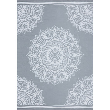 Anvi Traditional Medallion Gray Rectangle Indoor/Outdoor Area Rug, 6'x9'