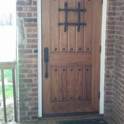 Rustic Mahogany Door with Button Clavos, Easy Speak Window and Grill - Front Doors