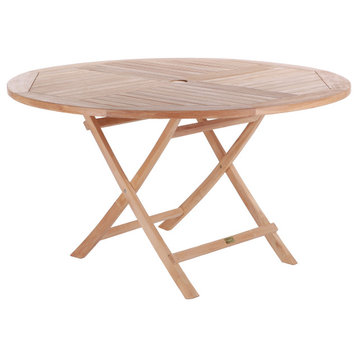 Nordic Style Teak Wood Natural Round Foldable Outdoor Dining Table - 47"