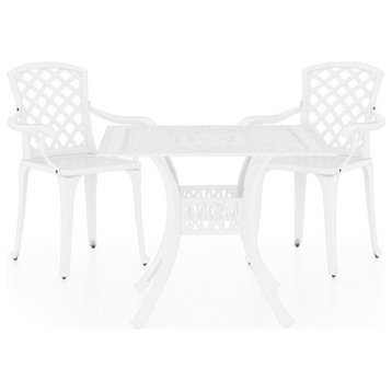 vidaXL Bistro Set Table and Chair Bistro Table 3 Piece Cast Aluminum White